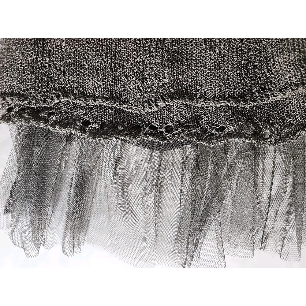 Christina V Women's Medium Crochet‎ Sweater Long Sleeve Gray Toole Trim Boho EUC - Picture 11 of 13